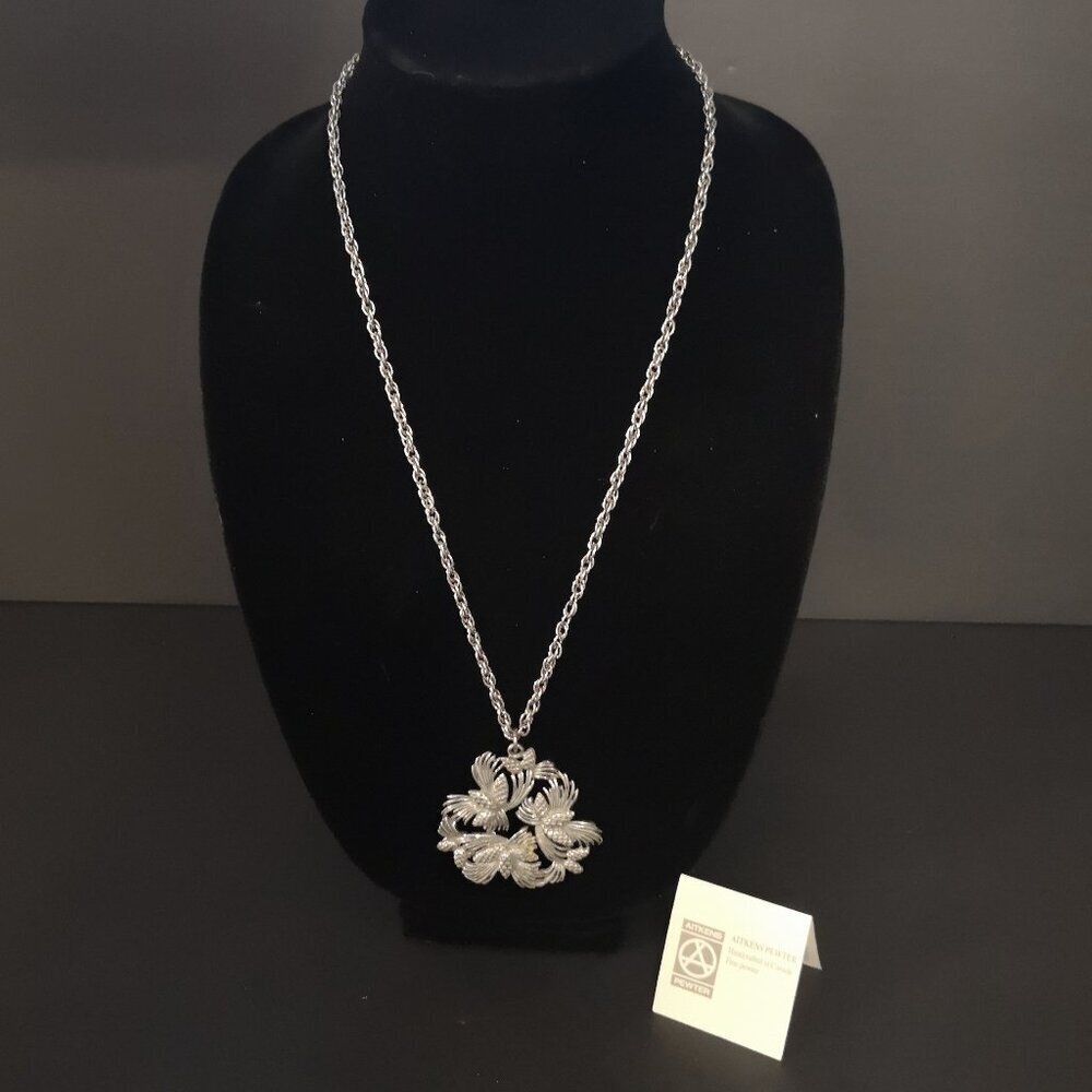 Aitkens Pewter Pine Cone Spray Canadian Made Wreath Shape Pendant with Chain